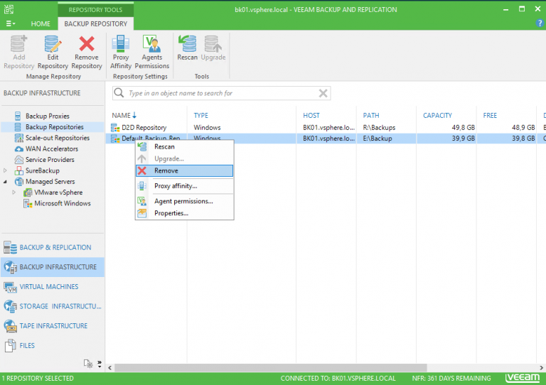 Connect Veeam to vCenter and add a Backup repository