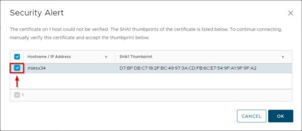 Accept the ESXi's certificate