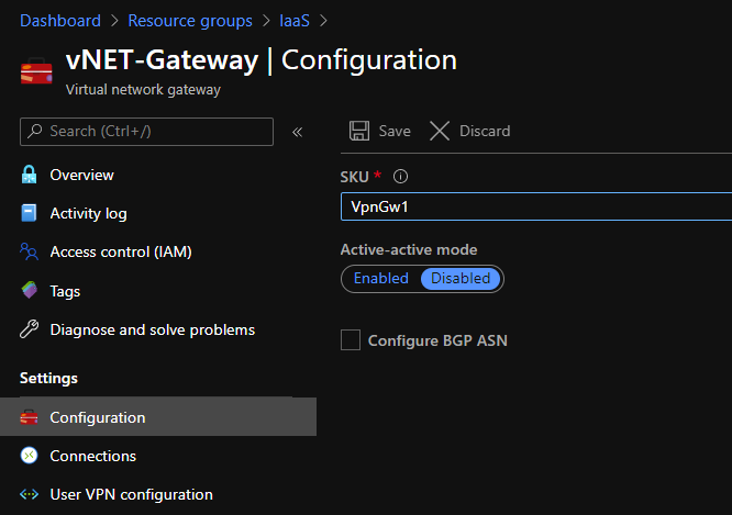 Configure the virtual network gateway
