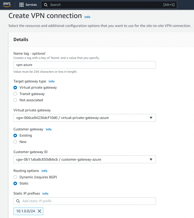 Establish VPN between Azure and AWS