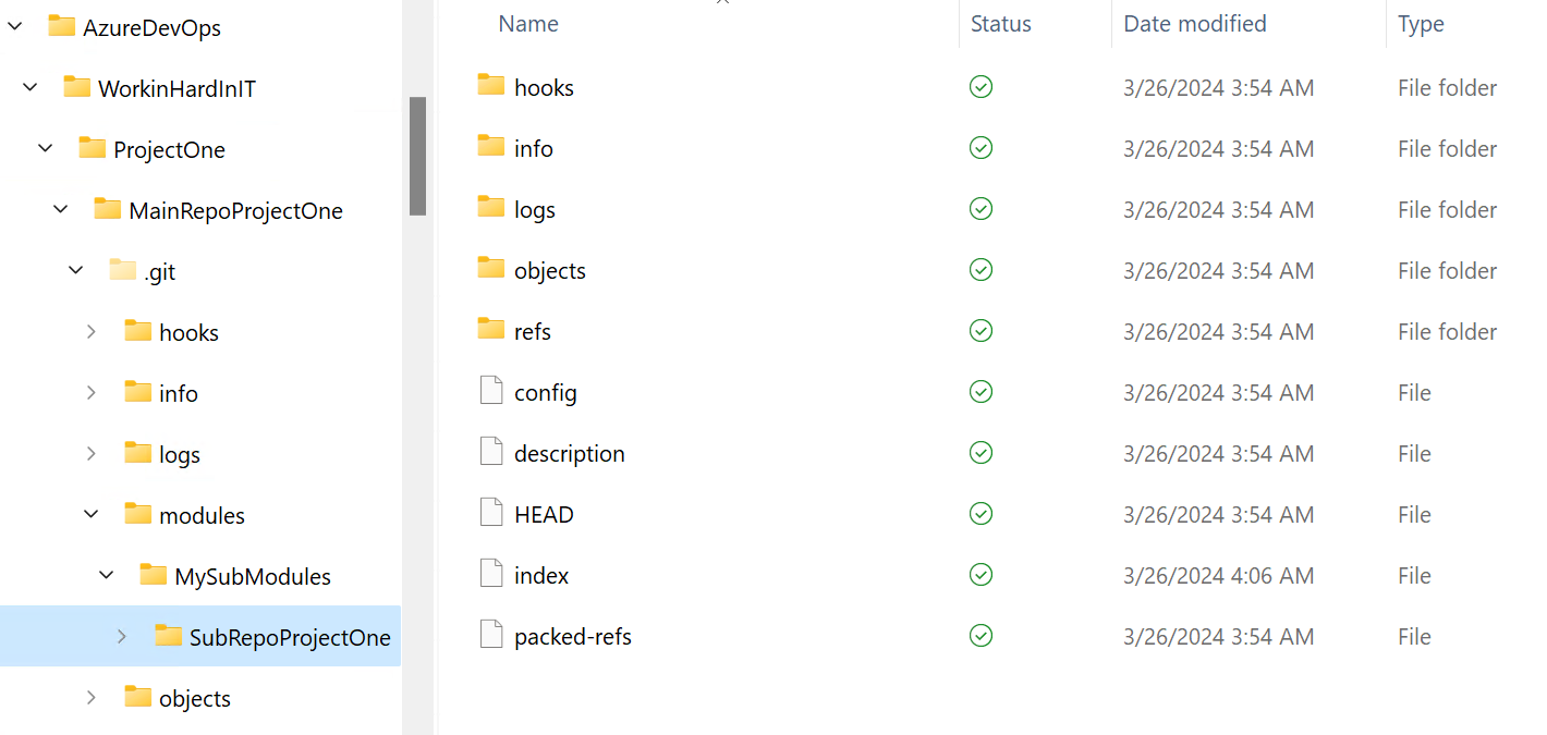 Under the .git folder, a modules folder that contains a subfolder for the submodule