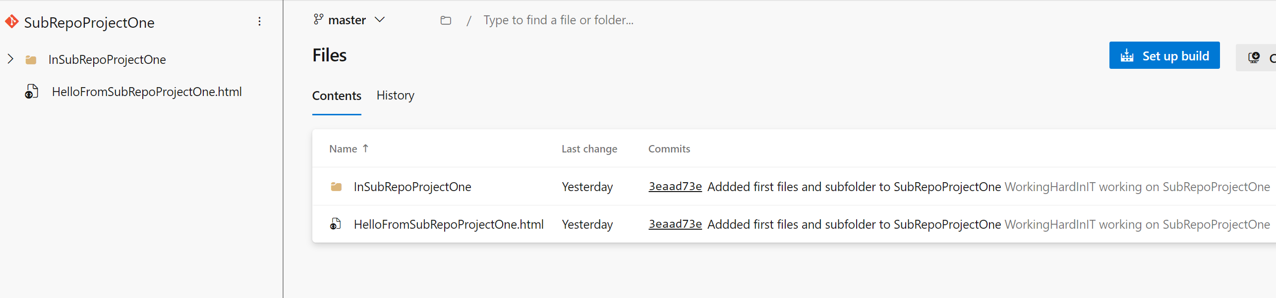 The files and folders we created are not there yet, as our commit and push in the main repository did not touch that.