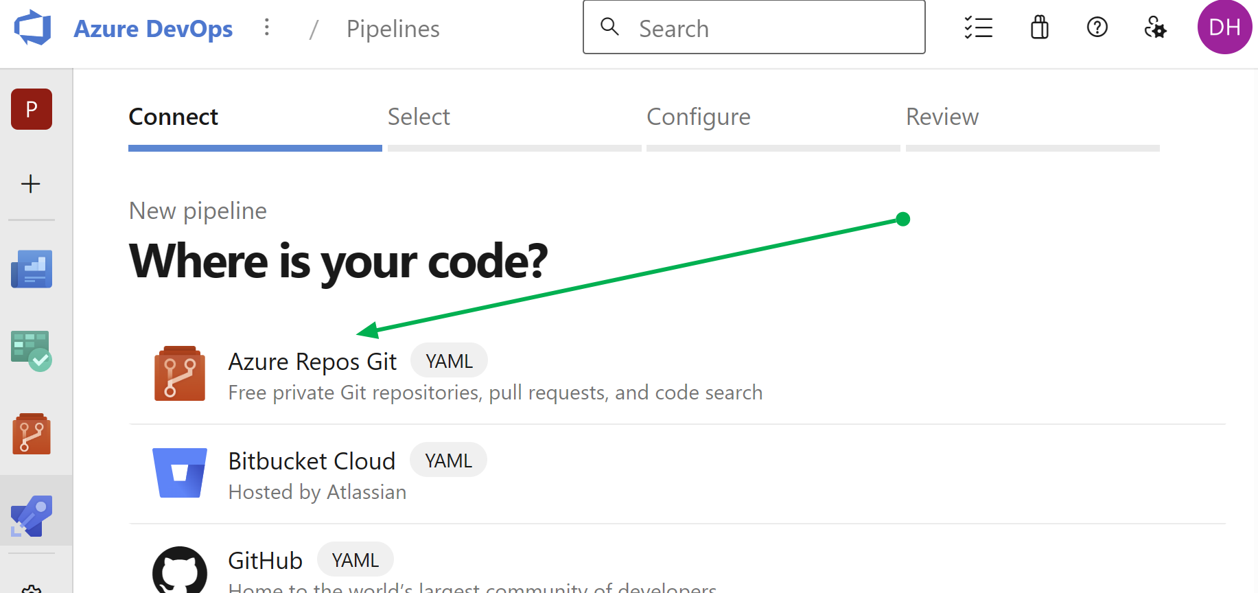Select Azure Repos Git YAML (do not bother with classic pipelines anymore)
