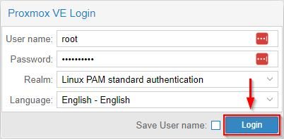 Using a supported browser, login to a Proxmox node by entering the correct credentials then click Login.