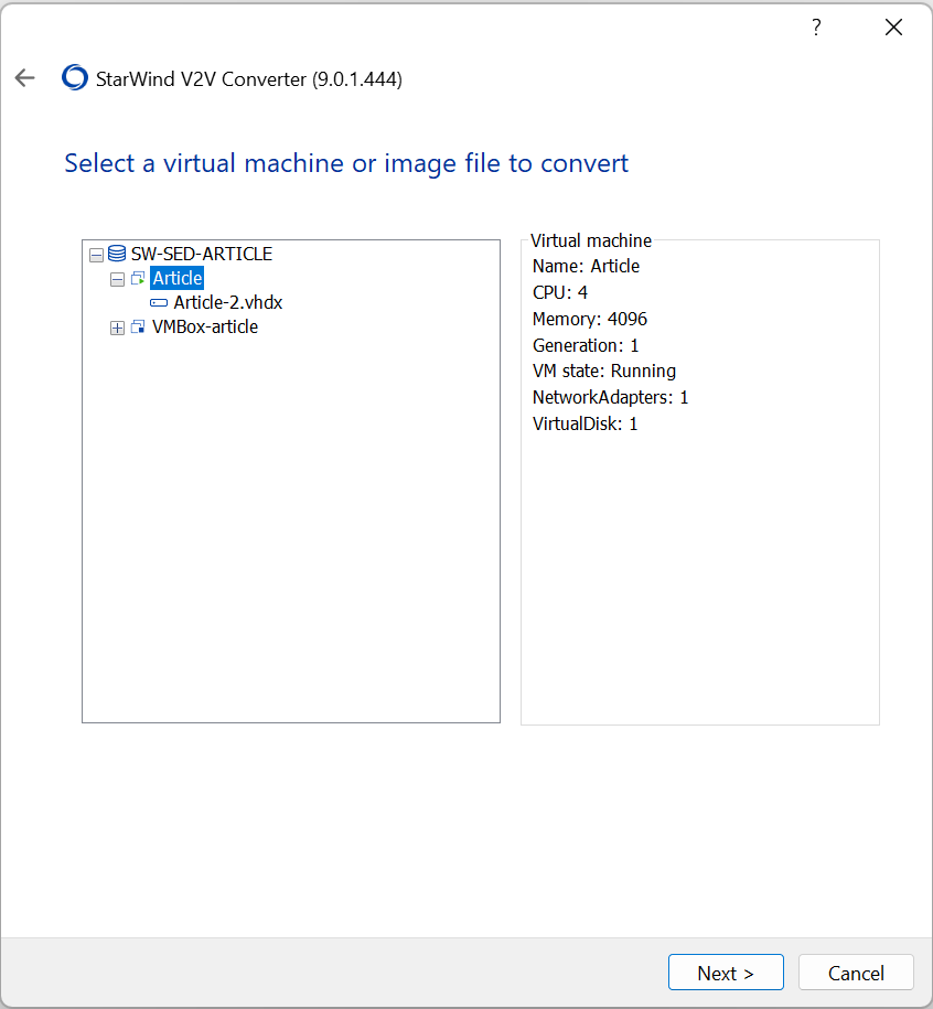 Select the VM to convert