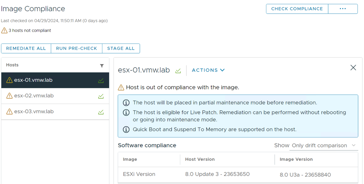 Before updating Live Patch, cluster hosts will be automatically checked for compatibility with this technology