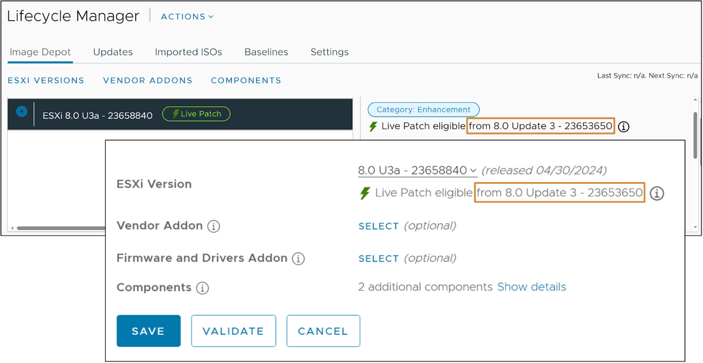 vSphere Live Patches can only be installed on supported, compatible versions of ESXi