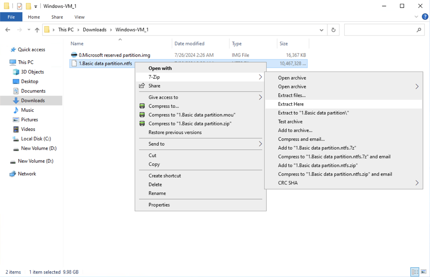 Extract contents from the ‘1.Basic data partition.ntfs’ file: 