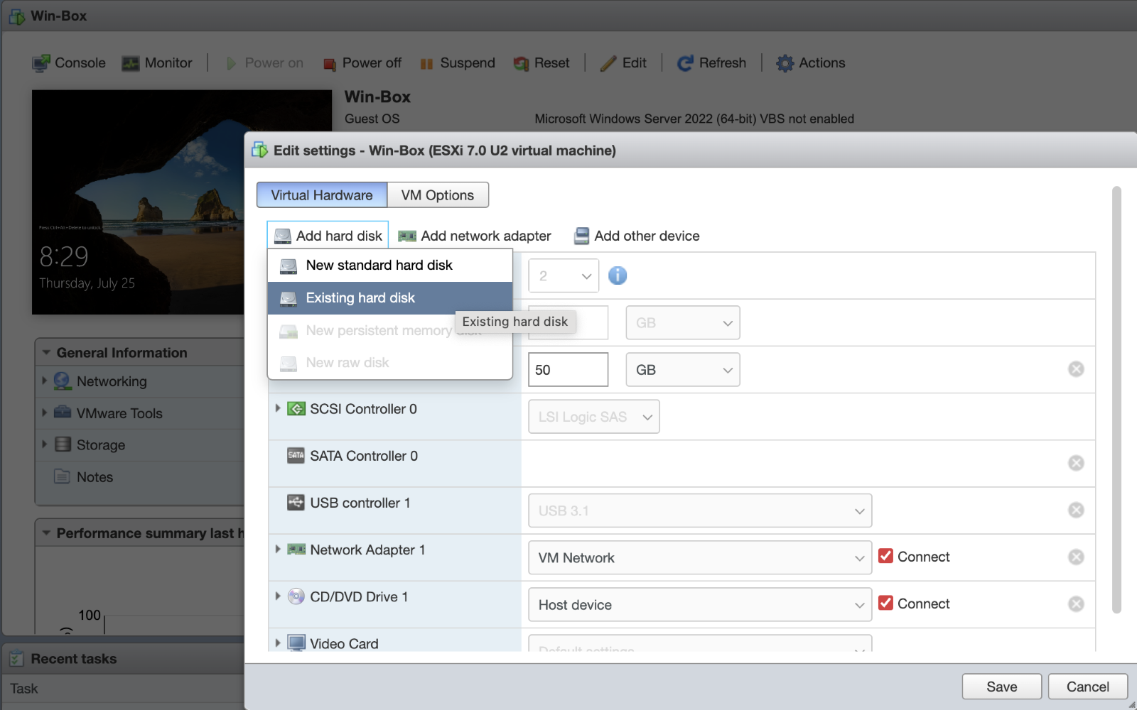 Adding the VMDK to another ESXi VM  