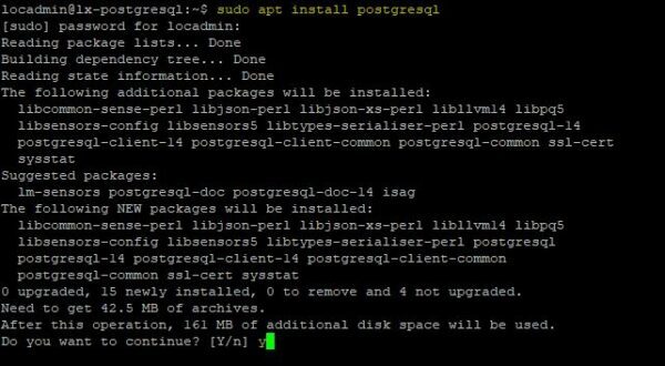 Install the PostgreSQL package.