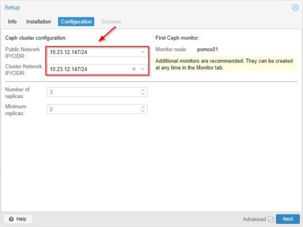 Select the Public Network and the Cluster Network to use then click Next