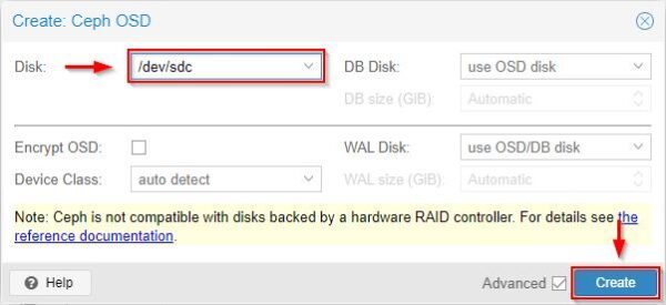 Now repeat the same procedure for the other disks you want to configure on the selected node