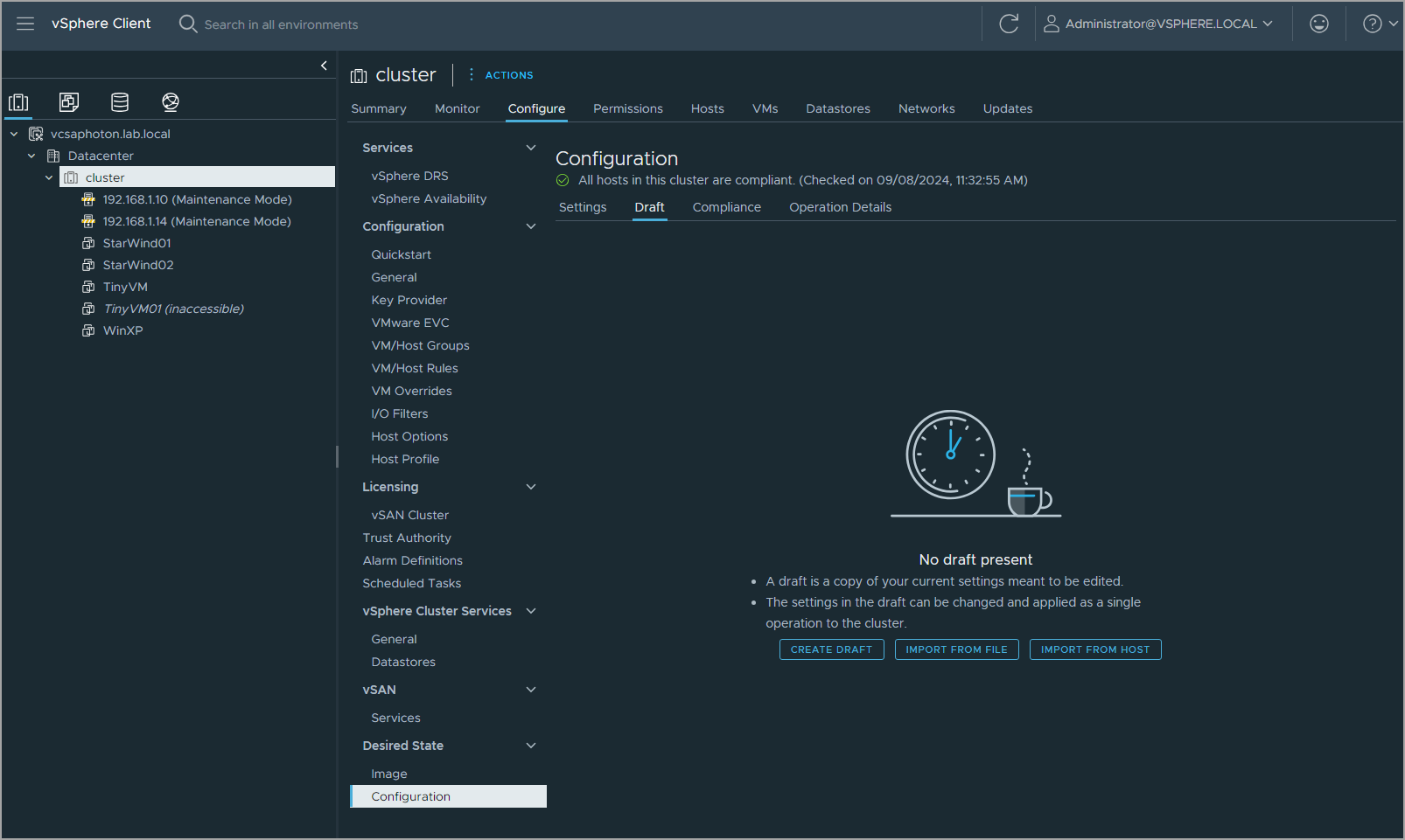 Configure tab, click Desired State > Configuration