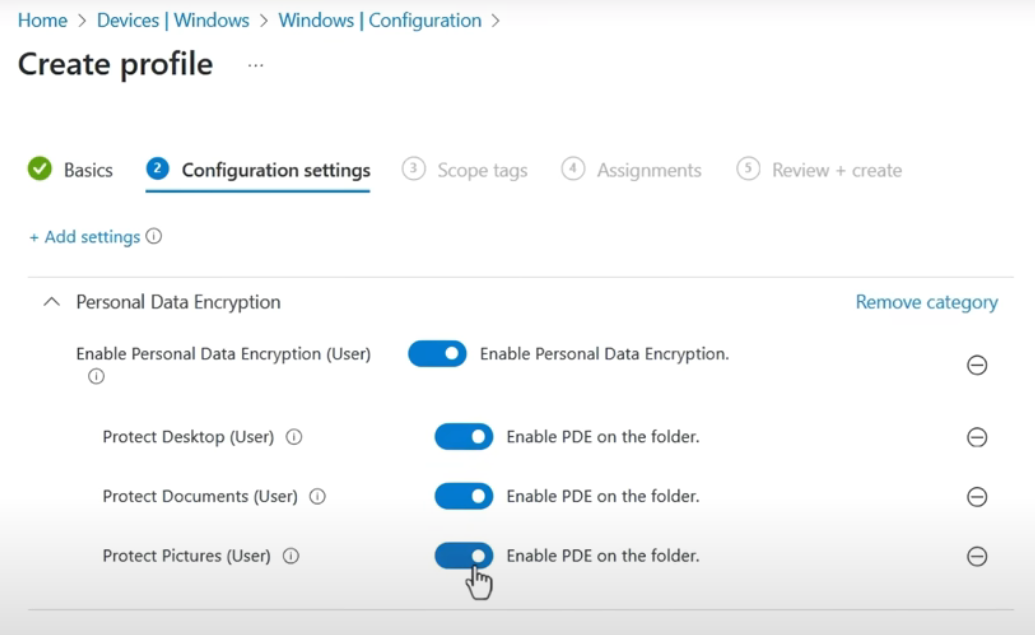 Enabling PDE via Microsoft Intune policies