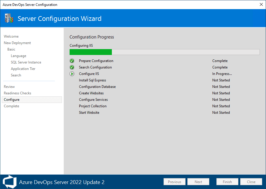 beginning the azure devops server configuration