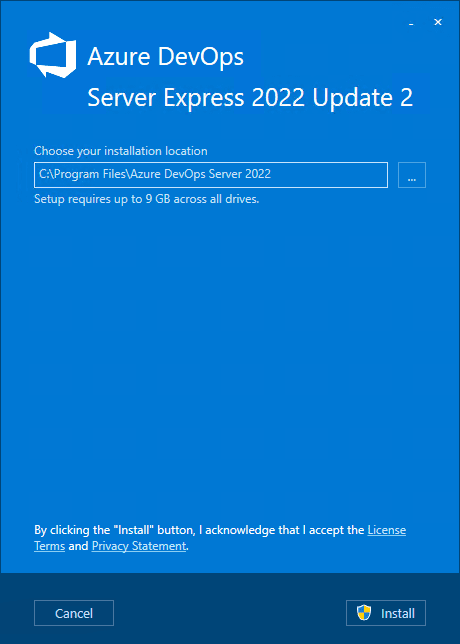 choose your installation location for azure devops server express