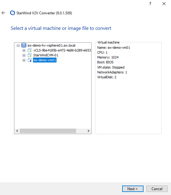 After that, we select the source VM