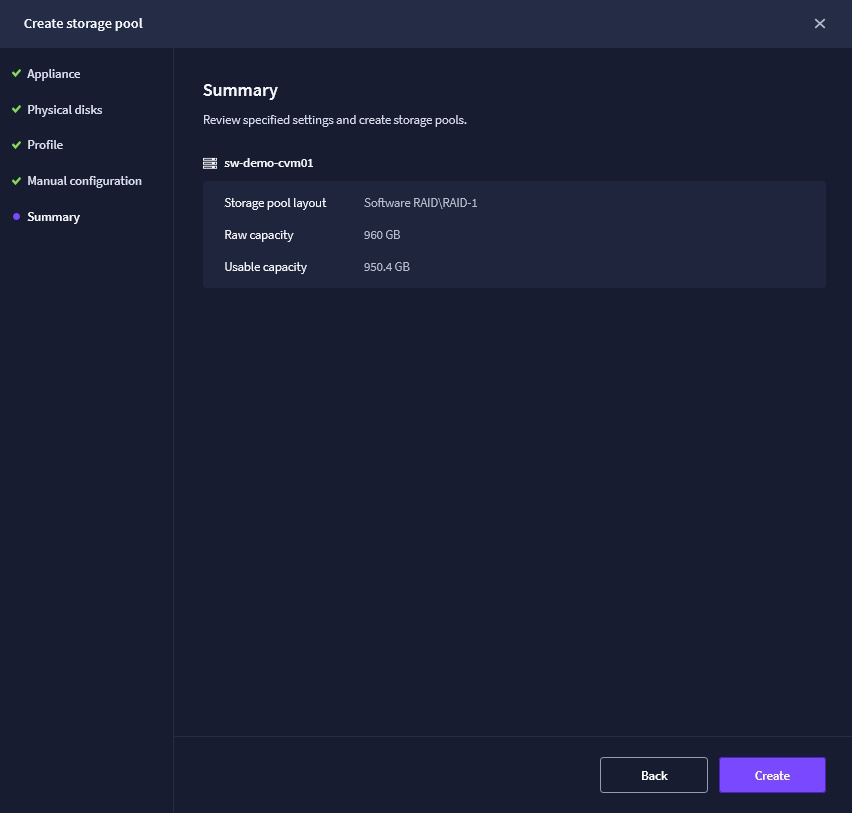 Create Storage Pool in StarWind VSAN CVM