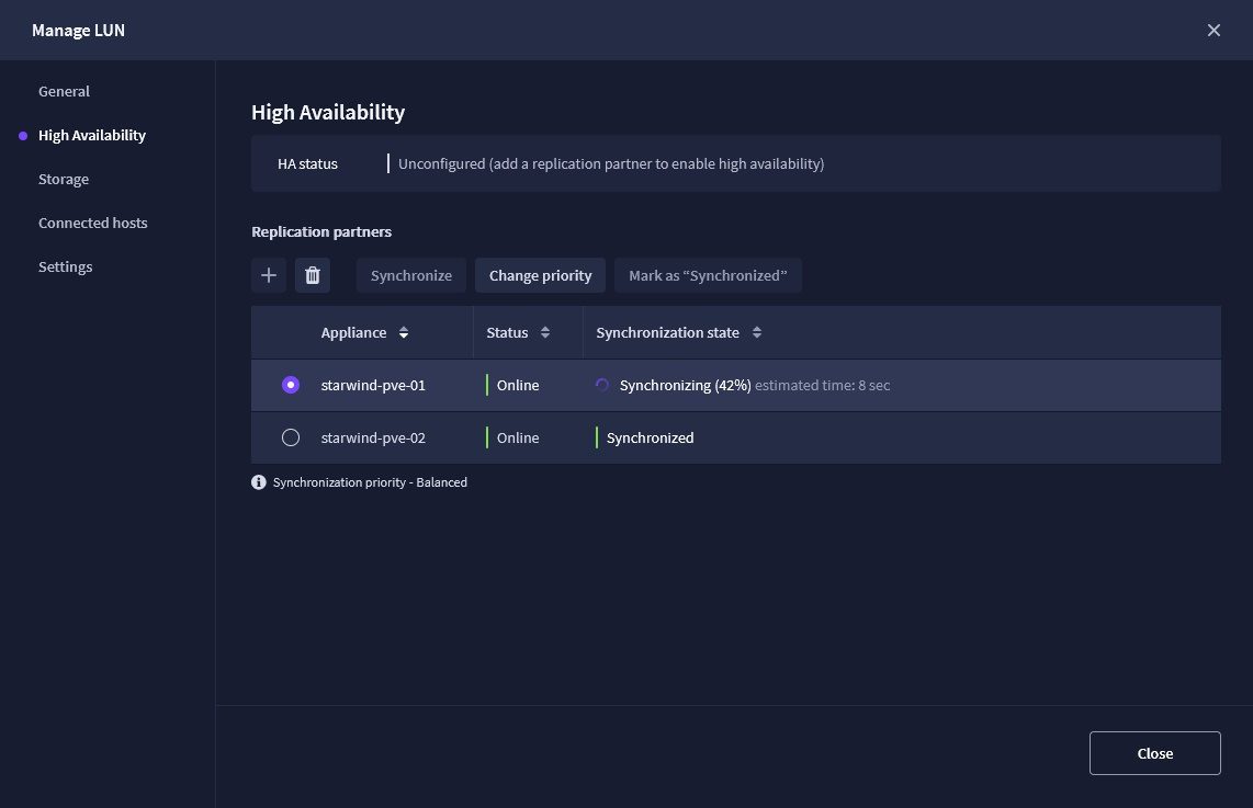 StarWind VSAN resynchronizes storage automatically after recovery of failed node.