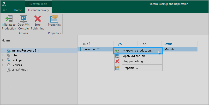 Migrate to production - Then you need to Migration of recovered VM to production.