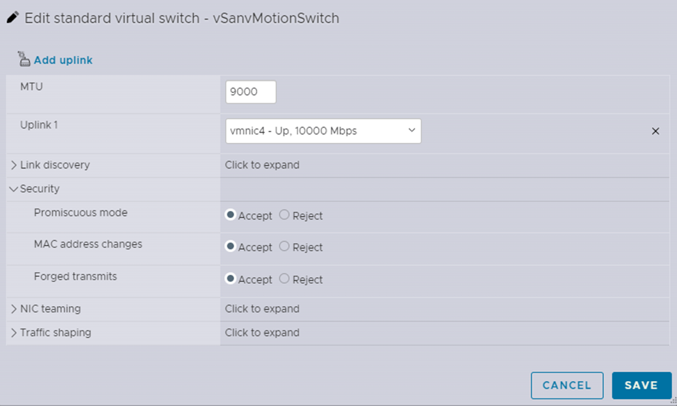 Edit standart virtual switch - vSanvMotionSwitch